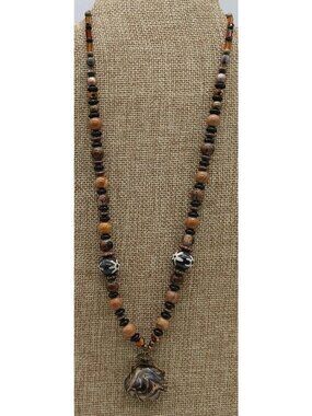 Necklace Plastic Stone Beaded Brown Wrapped Wire Choker Toggle Clasp